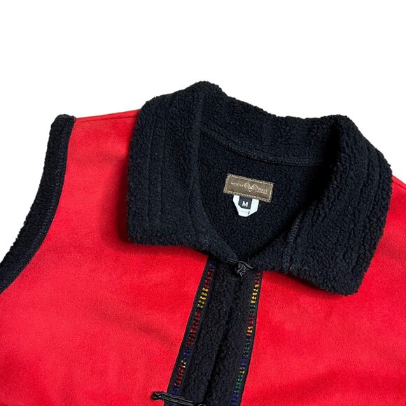 Wooly Bully Faux Suede Red Sherpa Vest Size Medium - Picture 7 of 10